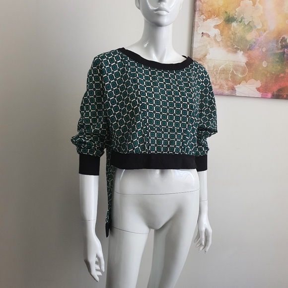 CUE Size 10 Long Sleeve Teal Print Oversized Lightweight High Low Top - Picture 9 of 11